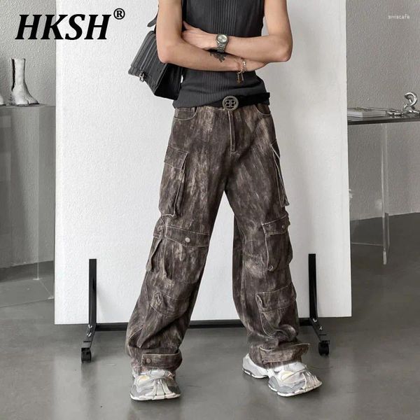 Jeans masculinos HKSH Pesado pesado Multi Pockets Denim Cargo Retro Chic Moda Punk Design Vintage Casual HK0511