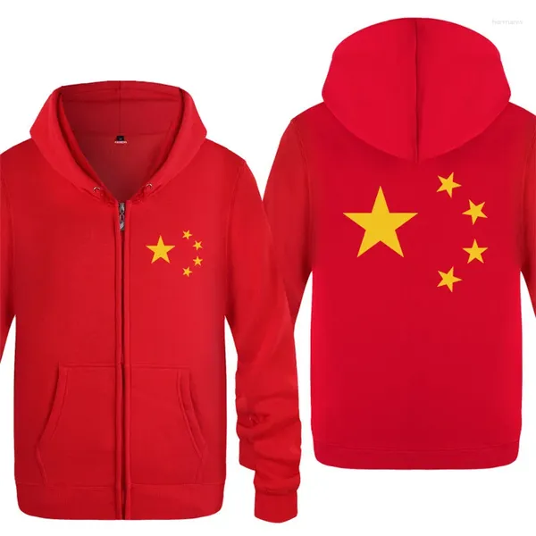 Con cappuccio maschile cinese bandiera rossa cinese in fila rossa uomo con cappuccio con cappuccio per pile a maniche lunghe con cerniera invernale