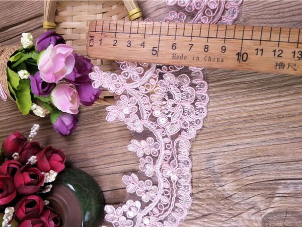 1 metro Venise Cording Tessuto paillettes Pink Flower Venezia Mesh Terinetto in pizzo Craft da cucito per il matrimonio DEC