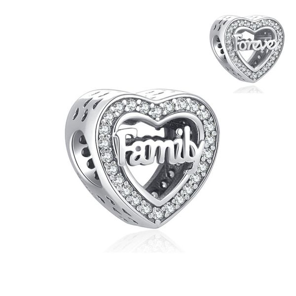 Hot Shiny Forever Family Heart Charm Love Pad Dad Mom Bead Fit Bracciale 925 Silver Ciondolo per Donne Regalo per gioielli fai -da -te