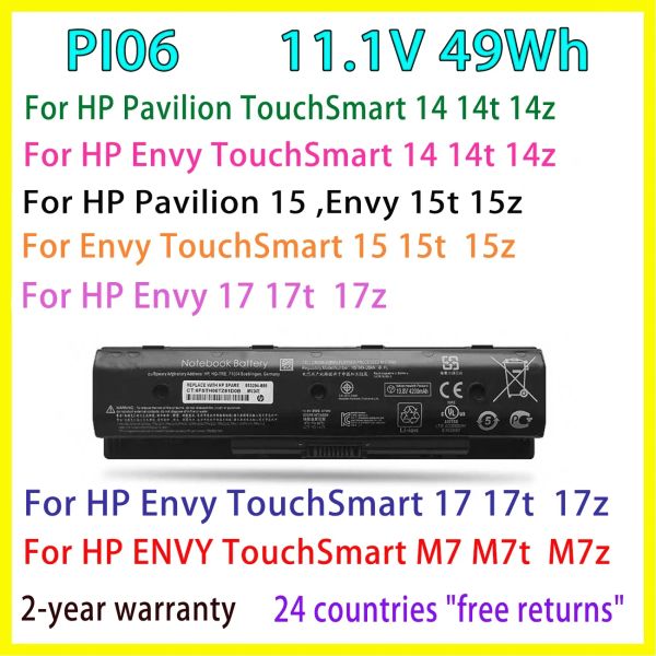 Baterias Novo PI06 PI09 Bateria de laptop para HP Pavilion 14 15 inveja 17 17t 17z Series hstnndb4n hstnndb4o tpnq122 710417001 Alta qualidade