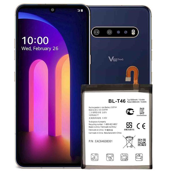 BL-T46 Замена Новая батарея для LG V60 V60 THINQ LMV600VM V600VM V600QM5 LM-V600 5000MAH Высококачественное высококачественное внутреннее последнее Bateria