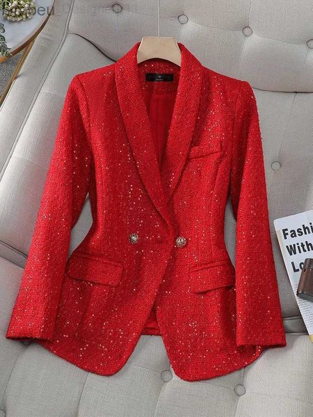 Kadınlar Suits Blazers Kadın Blazer Bayanlar Günlük Sonbahar Kış Ceketi Kadın Uzun Kollu Tek Göğüslü Düğme Dekorasyonu Kırmızı Donanma Ekose Ceket C240410