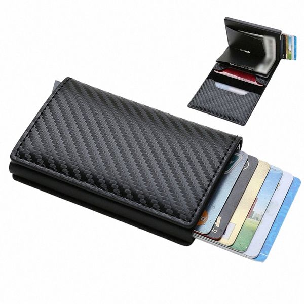 Kohlenhydratfaser Slim Aluminium Männer Brieftaschen -ID -Kreditkartenhalter Mini RFID Wallet Automatic Pop -up Bank Card Case Schwarz Vallet 2023 34dl#