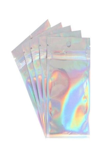 COR HOLOGRÁLOGÁRIA Tamanho Múltiplo Sacos de cheiro de 100 peças Mylar sacolas Mylar Sacors Clear Zip Lock Alimentos Bolsas de armazenamento de doces S5778011