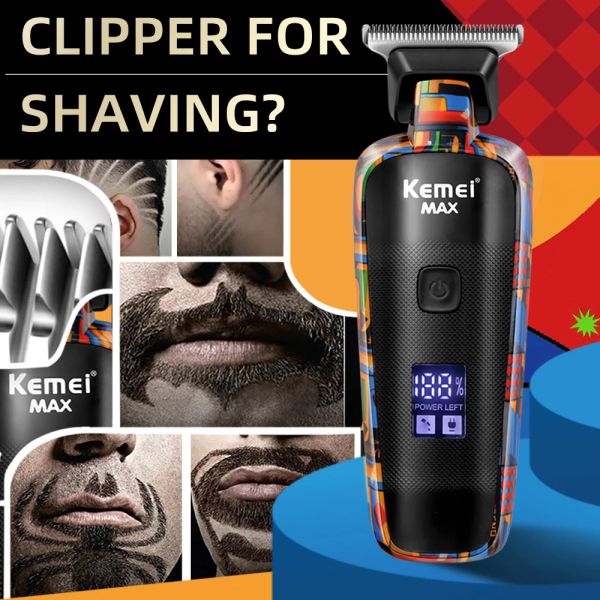 Clippers Kemei Digital Display Profissional masculino Hair Hair Clipper RetiMuSt Retrocating Graffiti Padrão Electric Men's Barber