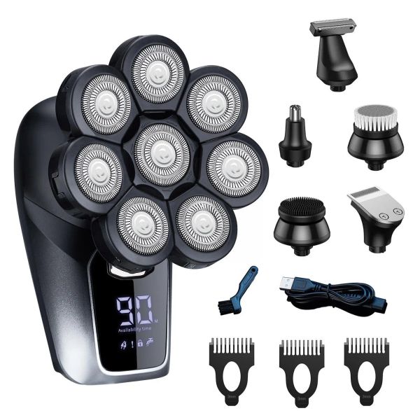 Shavers 8D Face Testa Fili elettrici per uomini calvi Raffi a testa calva elettrica con taglio del naso Aggiornamento rotativo impermeabile C1I5