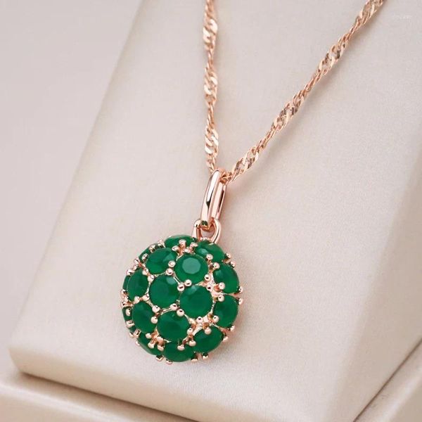 Подвесные ожерелья Kinel Необычное полное блестящее зеленое натуральное ожерелье циркона для женщин роскошь 585 Розовое золото.