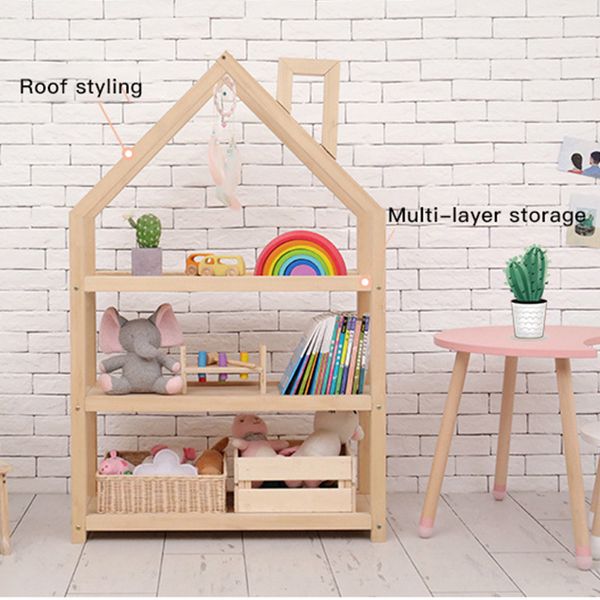 Solid Wood Kinderbuchhandel Einfacher Mehrschichtbodenschornstein-Racks Studie kleiner Bücherregal Kinderzimmer Spielzeugspeicherschrank