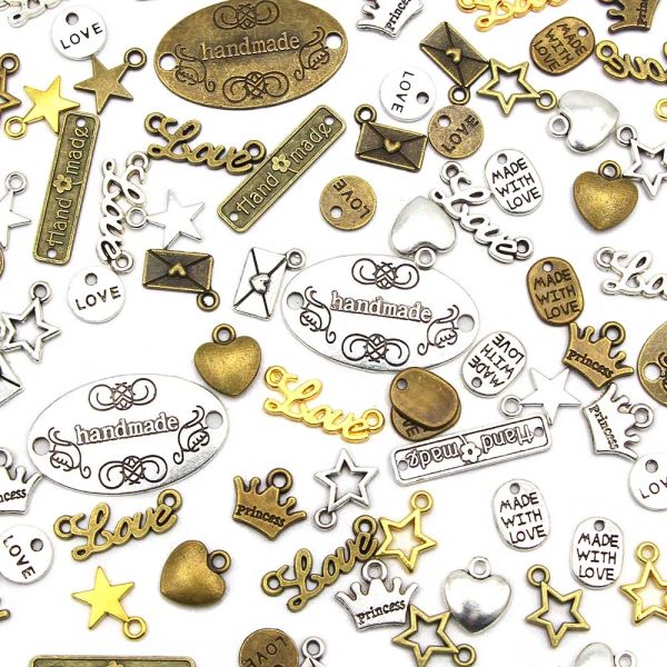 50pcs handgefertigte Metalletiketten Star Crown Liebeshandschilds