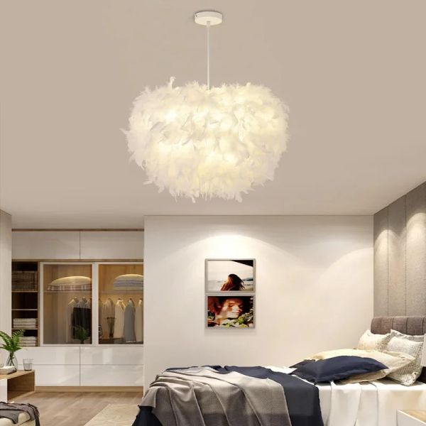 Federlampenschatten traumhafte Deckenheize helle romantische hängende Leuchte gemütliche lebende Schlafzimmer Dekor Kabel 25 30 45 cm E27