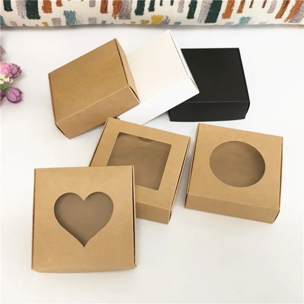 24 pezzi/lotto Kraft Paper Wedding Favor Bottose Box Soap Box fattiera a mano Casella di regalo per pacchetti regalo Black Packaging Boite