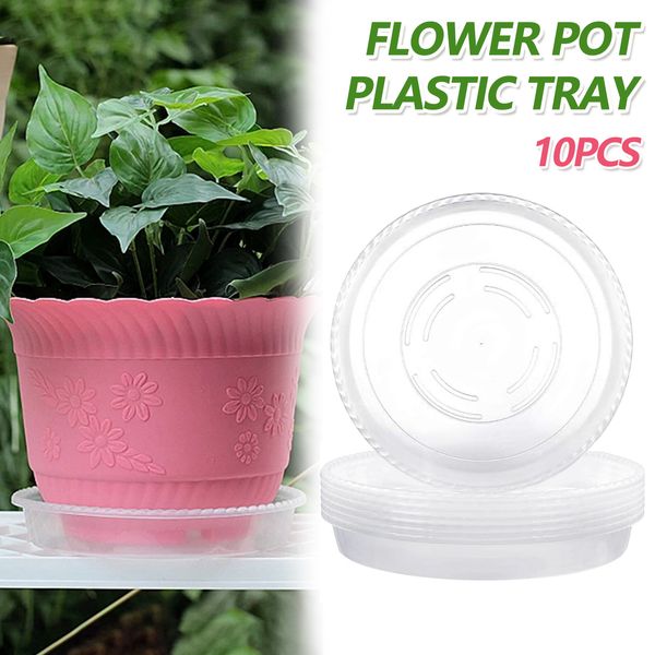 Behogar10pcs Plastikpflanztopf -Untertasse klare runde Pflanzenschalen mit Wasser tropfen und Boden für kleine Pflanzentöpfe Gartendekoratio