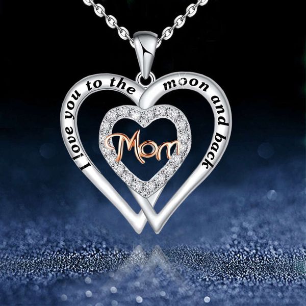 Nuova forma del cuore Double Love Mom Collana con lettere diamanta gioielli