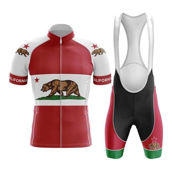 Hot Classic California Summer Red Retro Cycling Jersey Set Short Sleeve Men's Pro Team Road Racing Bike Kleidung Kleidung