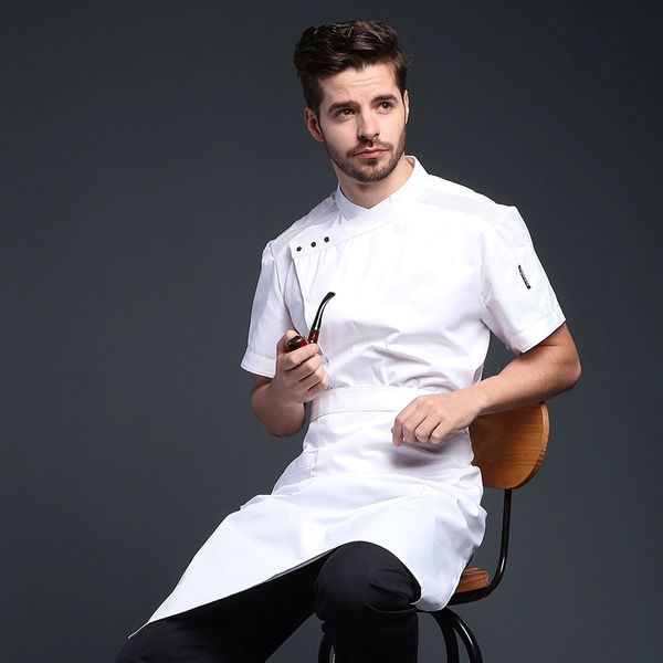 2024 Design novo Hotel Chef Chef Summer Summer fino respirável de manga curta uniforme branco Chefs de alta qualidade