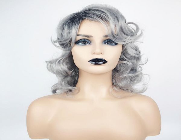 Graue Farbe Curly Welly Synthetic Perücken Simulation menschliches Haar Perücken Haarstücke für schwarze und weiße Frauen Pelucas K417639514