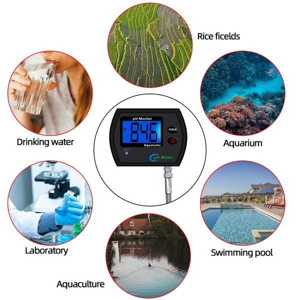 Blue Backlight PH-Meter-Multi-Parameter-Wasserqualitätsmonitor Online-PH-Monitor Säuremesser 0 ~ 14 für Aquariumpools