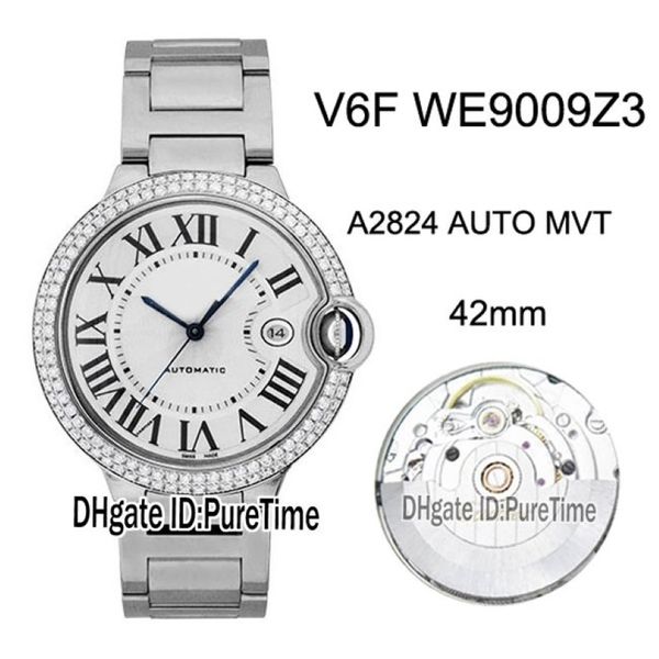NEU V6F WE9009Z3 ETA A2824 Automatische Herren Uhr Watch Diamond Lünette weißes strukturiertes Zifferblatt Schwarze Römische Marker Stahlarmband Edition 333f