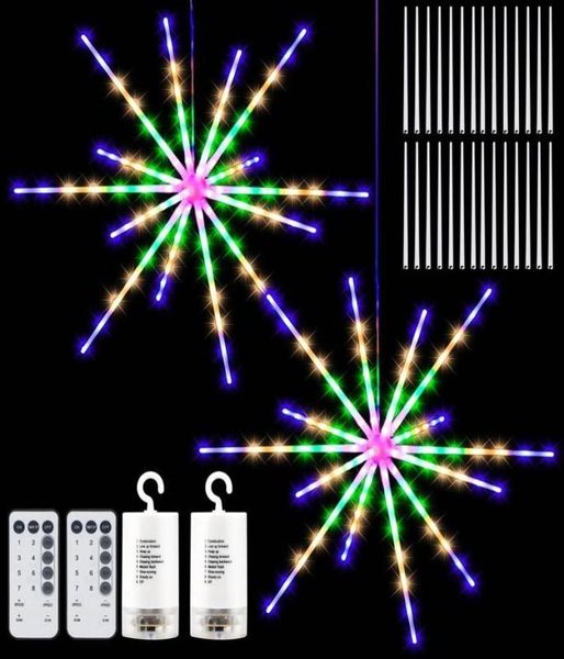 112 Luci a corde a LED Firework Meteor Lampade fai -da -te Striscia decorativa scintille decorativa Starburst Remote Control 8 MODE batteria Solar Law3331453