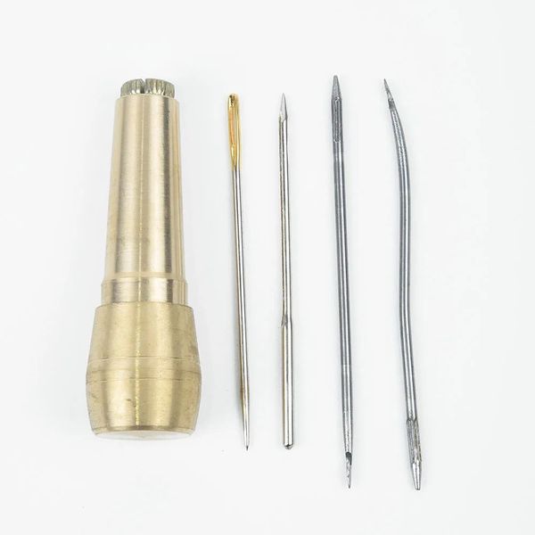 5pcs Conjunto de tela Tenda de couro costurando awl Stitcher Leather Craft Securion Kit de costura Máquina de couro agulha de artesanato com alça de cobre