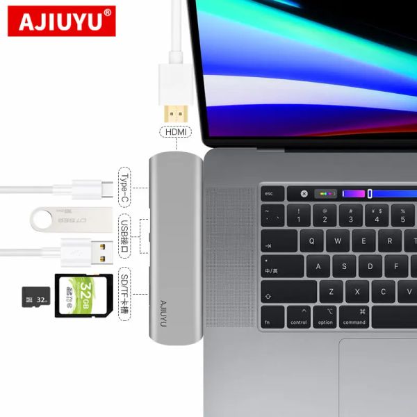 Hubs Ajiuyu Tipo C HUB USB C a Multi USB3.0 Dock adattatore HDMI per Dell XPS17 XPS 13 14 15 17 5000 7000 Laptop Typec 3.1 6 in 1 porta