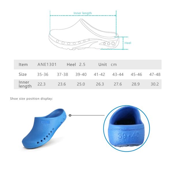 Anno Soft Nurses Medizinische Schuhe Anti-Rutsch-Schrägstrich-Schutzpasste Operationssaal Labor Pantoffeln Koch Arbeiten flach Clog Hospital Foot Keeing