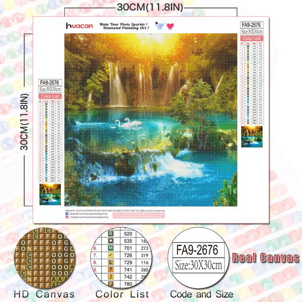 Huacan Diy Diamond Malerei Wasserfall Mosaik Landschaft 5d Diamond Stickerei Schwan Baum Wandkunst Strücksteine Bilder Bilder