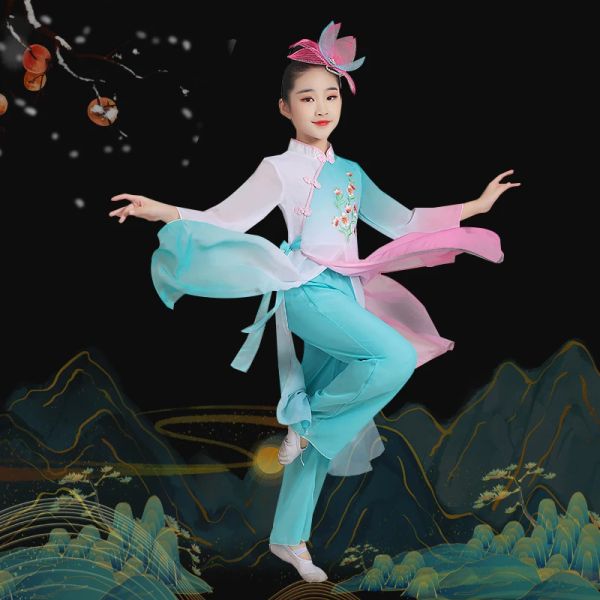 Chinesischer Stil Hanfu Umbrella Square Dance Kinder klassische Mädchen Yangko Tanz Kostüme traditioneller chinesischer eleganter Fan Dance