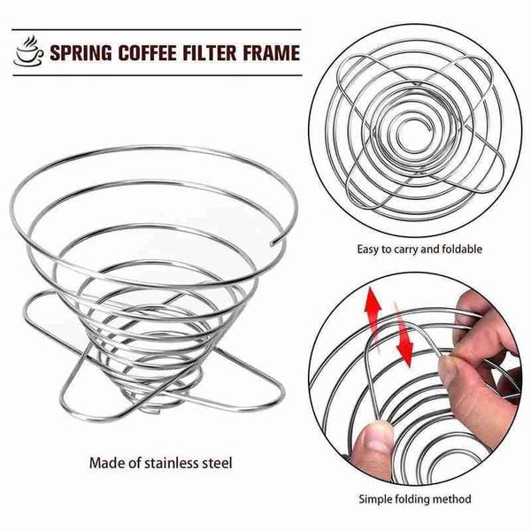 Filtro de café xícara de mola suporte dobrável reutilizável cúne de aço formato de chá gotejador home fabricação de cozinha ferramentas de cozinha