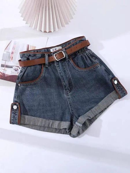 Kadın Şort Vintage Kadınlar Siyah Patchwork Çiçek Tasarım Denim Bahar Yaz Mavi Yüksek Bel Tatil Jean Kısa Pantolon Koreli