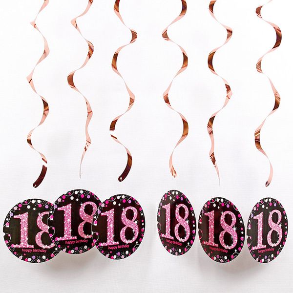 6PCS PVC Spiral Adult Birthday Holding Swirls para 18 21 30 40 50 60 70 anos de festa de festa Decorações de festas de feliz aniversário