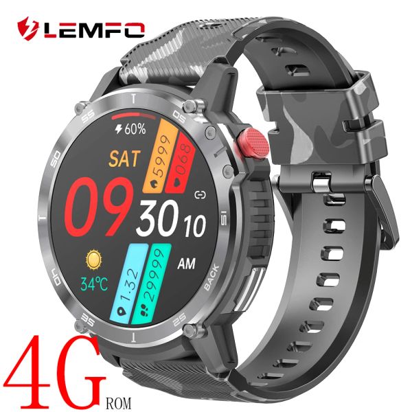 Relógios Lemfo 4G ROM REVISTOS INTELIGOS PARA MAN IP68 Impervenção d'água 7 dias Suporte de duração da bateria Connectar fones de ouvido C22 Smartwatch 1.6 