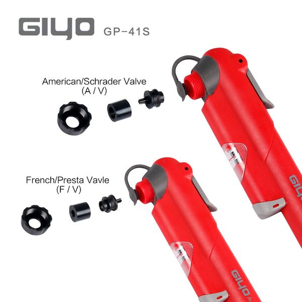 GIYO GP-41S-Fahrradfahrradluftpumpe Barometer Tasche 120 psi hoch vorhanden Mini-Kugel-Zyklus-Reifen-Inflatorventil (a/v) (f/v)