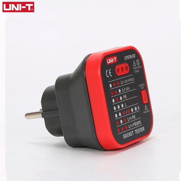 UNI-T UT07 Testadores de soquete de tomada Pro detector de detector eu uk plug plug plug rcd neutro arame de arame de terra verificação de fase de polaridade