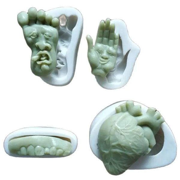 Strumenti di decorazione della torta di Halloween Series Human Organi Mani e piedi Denti a forma di silicone Calco di cioccolato K218