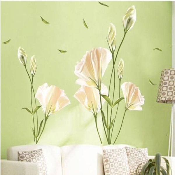 Flores de lírios adesivo de parede na parede adesivos de parede de vinil Gome decals decalques de parede do quarto