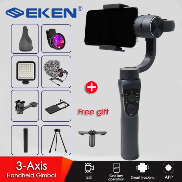 Gimbal Eken S5b Atualização da versão 3 eixo de mão Handheld estabilizador Gimbal Recorde de vídeo de vídeo Gimbal para câmera de ação por telefone