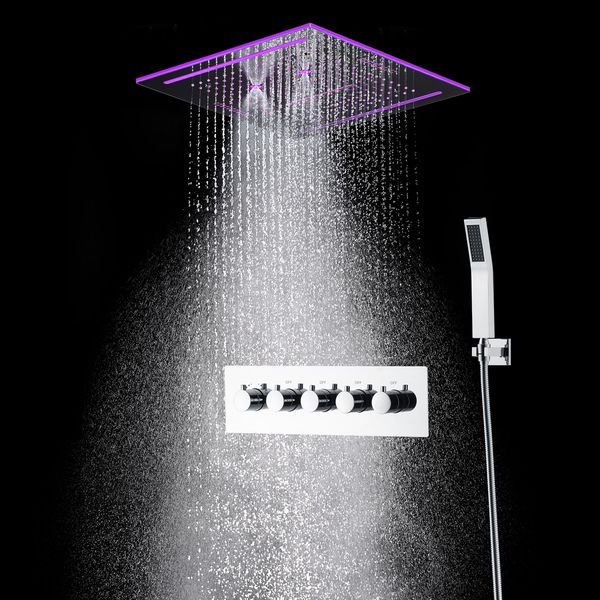 16 Zoll verchromte LED Bluetooth Music Duschkopfplatte Set Spray Niederschlag Spa Dampf Nebel Thermostatischer Mixer Handheld -Dusche