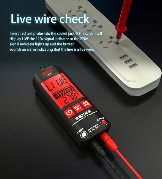 BIDE A1 A5Voltage Test Cihazı Dedektörü Multimetre Renk Ekran İletişim Olmayan Elektrikli Kalem Çift Aralık Canlı Tel Test Ohm Hz NCV Sayaç