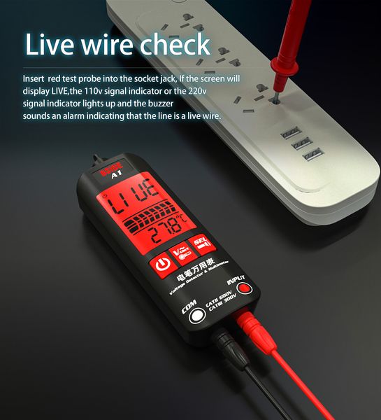 Bside A1 A5 Voltagem Detector Multímetro Multímetro Display Exibição de caneta elétrica sem contato