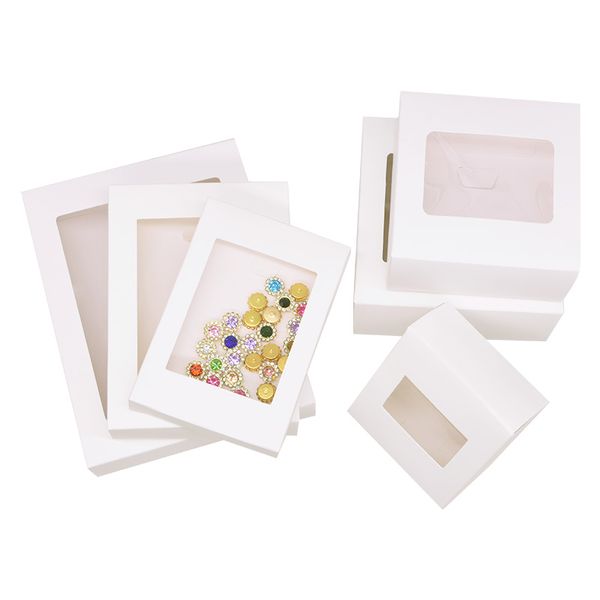 6pcs/лот пустая бумажная коробка Kraft White Black Gift Box с окном свадебной вечеринки по случаю дня рождения DIY Candy Cookie Pook