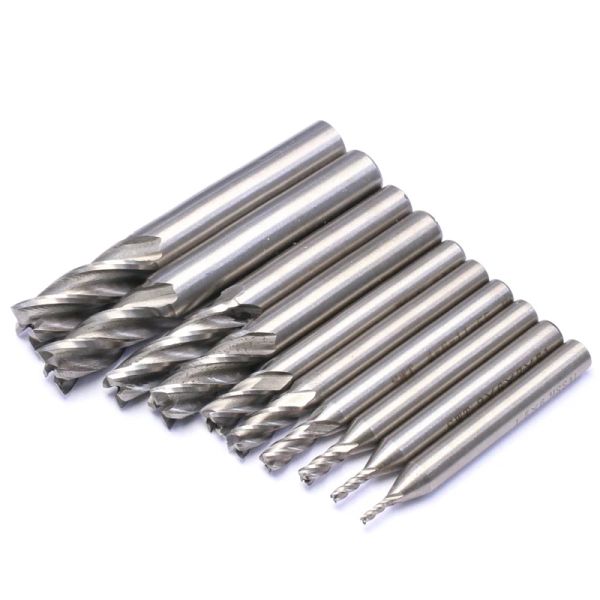 10pcs HSS 2 2.5 3 3.5 4 4.5 5 5.5 6mm Freze Kesici Bit Seti 2/3/4 Flüt Yüksek Hızlı Çelik Uç değirmen CNC Freze Araçları Seti