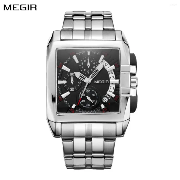 Armbanduhr Megir Original Luxus Männer sehen Edelstahl -Herren Quarz Armband Uhr Geschäfte Big Dial Moda Relogio Maskulino