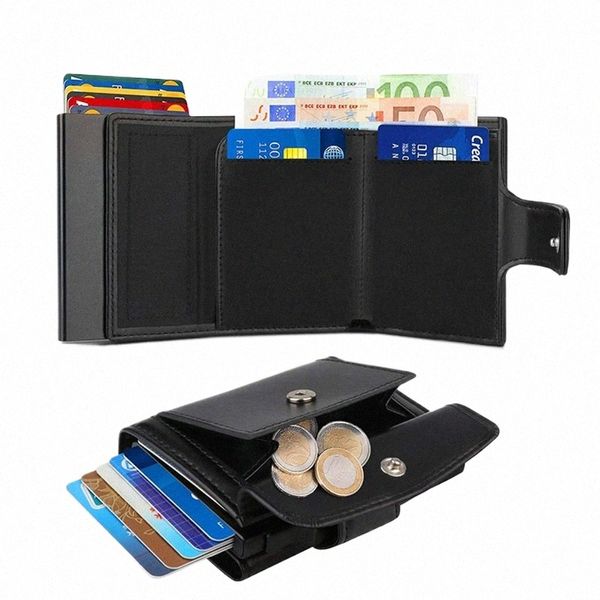 Paletas de cartão de crédito RFID Men Black Magic Trifold Leather Slim Mini Carteira Pequena Mey Bolsa Male Homem Carteira Masculina G3ov#