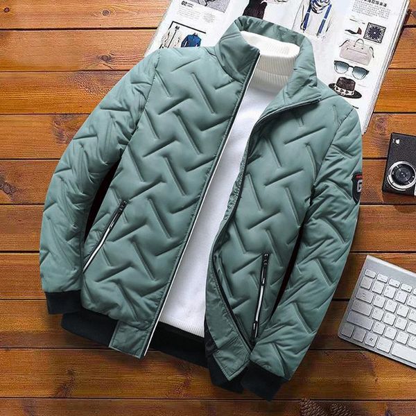 Jaquetas masculinas lã de velo engross homens jaqueta de inverno stand colar parkas masculino casaco acolchoado quente e esbelto roupas de rua sólida colorida