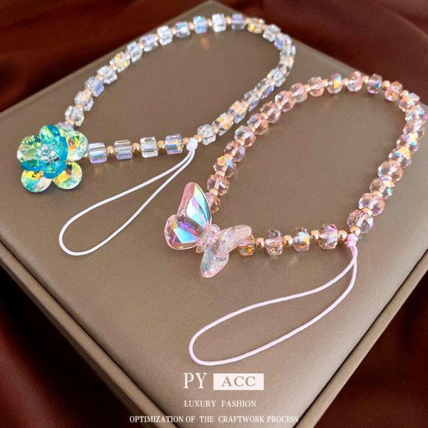 Estilo florestal super imortal Butterfly Crystal High-end e elegante capa de telefone de bricolage, cadeia, jóias de corda pendurada para mulheres