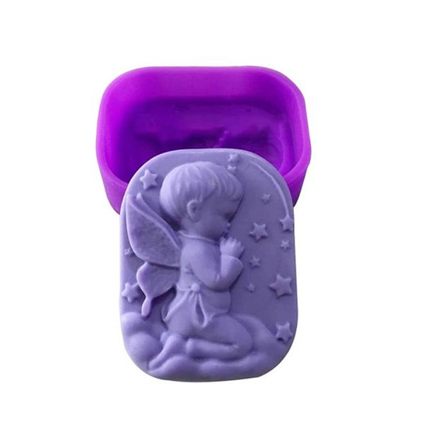 1pcs Purple Candle Loock Supply Boy Angel/Girl Angel Fondant торт украшает силиконовый мыло ручной работы