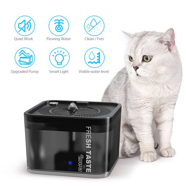 2.5L Автоматическое фонтан для питомцев тихое питье электрическое дозаторская чаша для кормления с светодиодом для кошек собак, домашние животные кормления