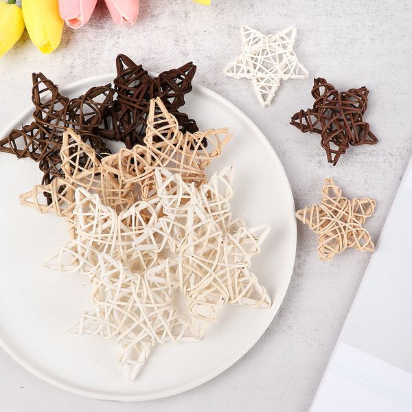 10pcs Holz Kaffee weiße Rattan Ball Herz Stars DIY Accessoires Heimdekorationen Weihnachtsbaumschmuck Hochzeitsfeier Vorräte